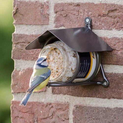 Mangeoire boule de graisse avec toit en métal pour oiseaux